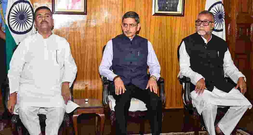 Chief Minister Suvendu Adhikari, West Bengal Governor R.N. Ravi, and Tapas Roy. Chief Minister Suvendu Adhikari, West Bengal Governor R.N. Ravi, and Tapas Roy.