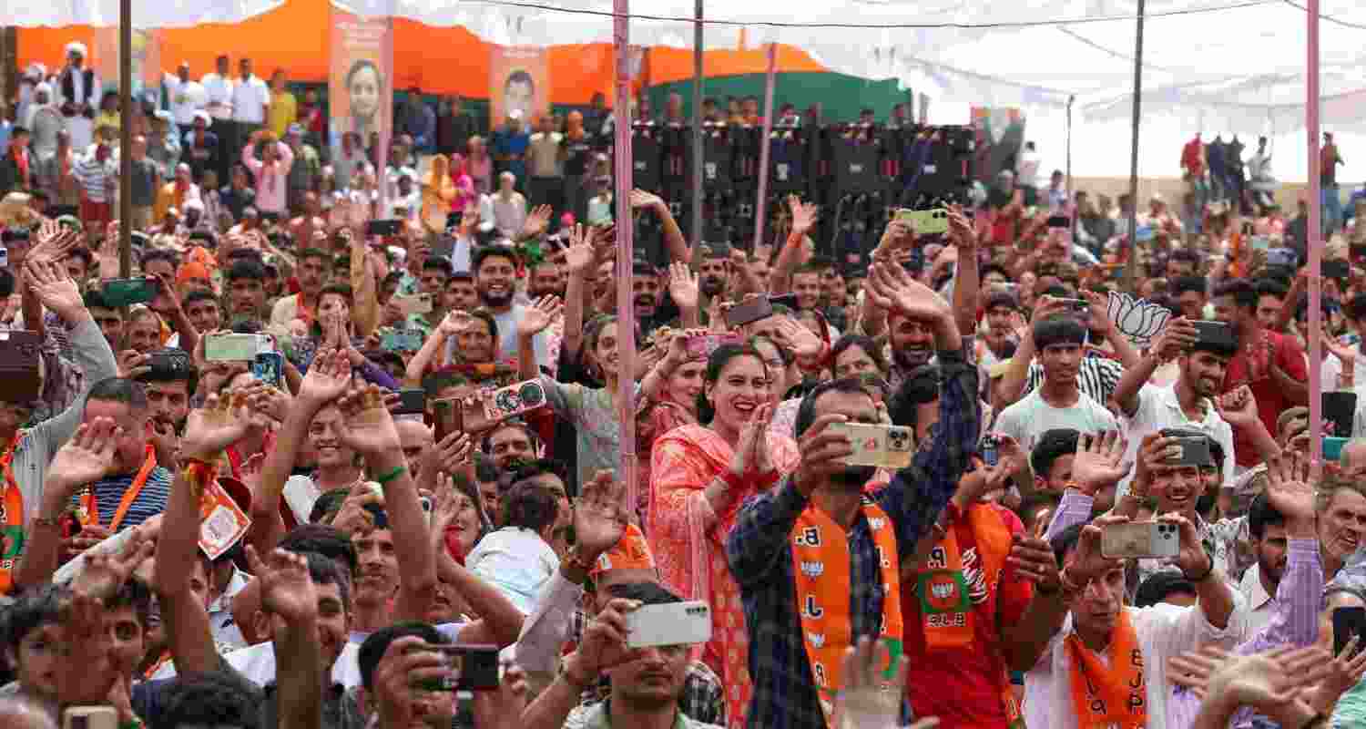 BJP supporters during PM Modi's rally in Doda, Jammu and Kashmir. BJP supporters during PM Modi's rally in Doda, Jammu and Kashmir.