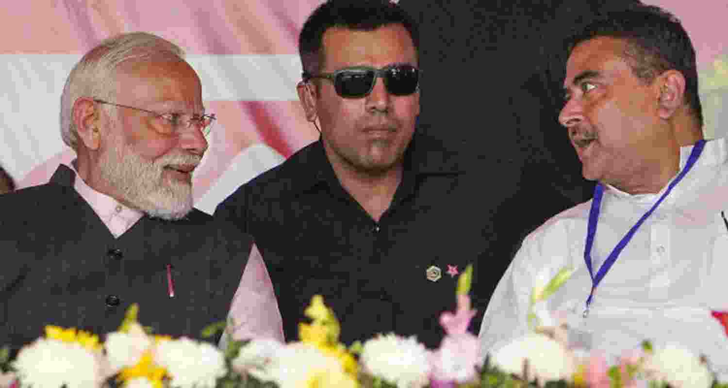 Prime Minister Narendra Modi with Leader of the Opposition in West Bengal Assembly Suvendu Adhikari. Prime Minister Narendra Modi with Leader of the Opposition in West Bengal Assembly Suvendu Adhikari.