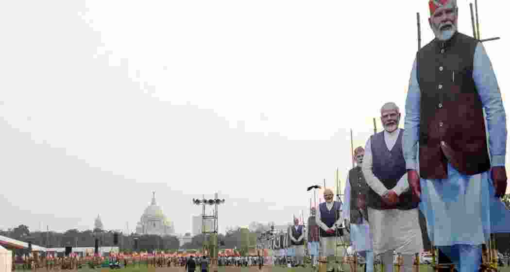 PM Modi’s poster displayed at Brigade Parade Ground ahead of the swearing-in ceremony in Kolkata. PM Modi’s poster displayed at Brigade Parade Ground ahead of the swearing-in ceremony in Kolkata.