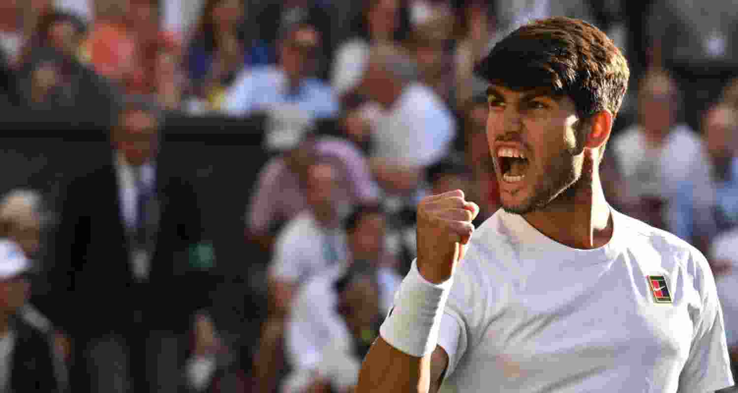 Carlos Alcaraz celebrates after winning his quarterfinal match against Cameron Norrie. Carlos Alcaraz celebrates after winning his quarterfinal match against Cameron Norrie.