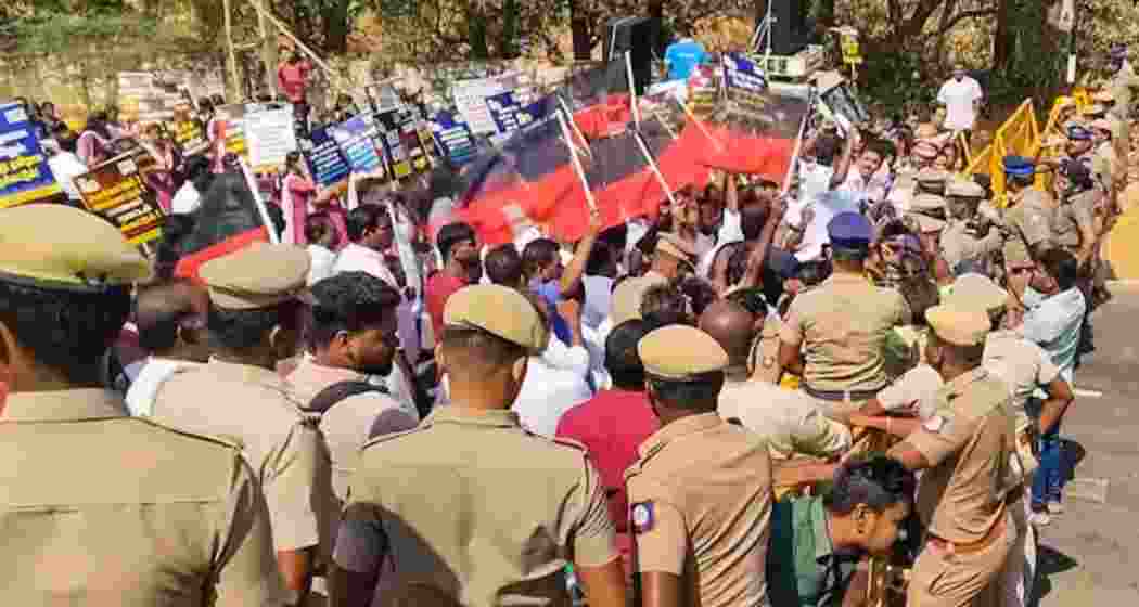 DMK student wing holds black flag protest at IIT-Madras DMK student wing holds black flag protest at IIT-Madras