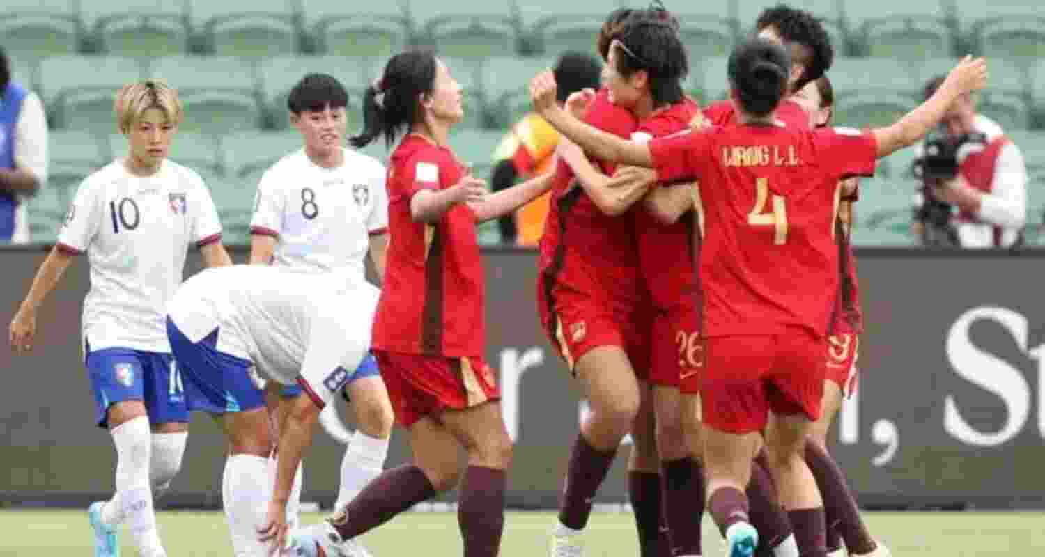 China's women footballers celebrating their win over Taiwan. China's women footballers celebrating their win over Taiwan.