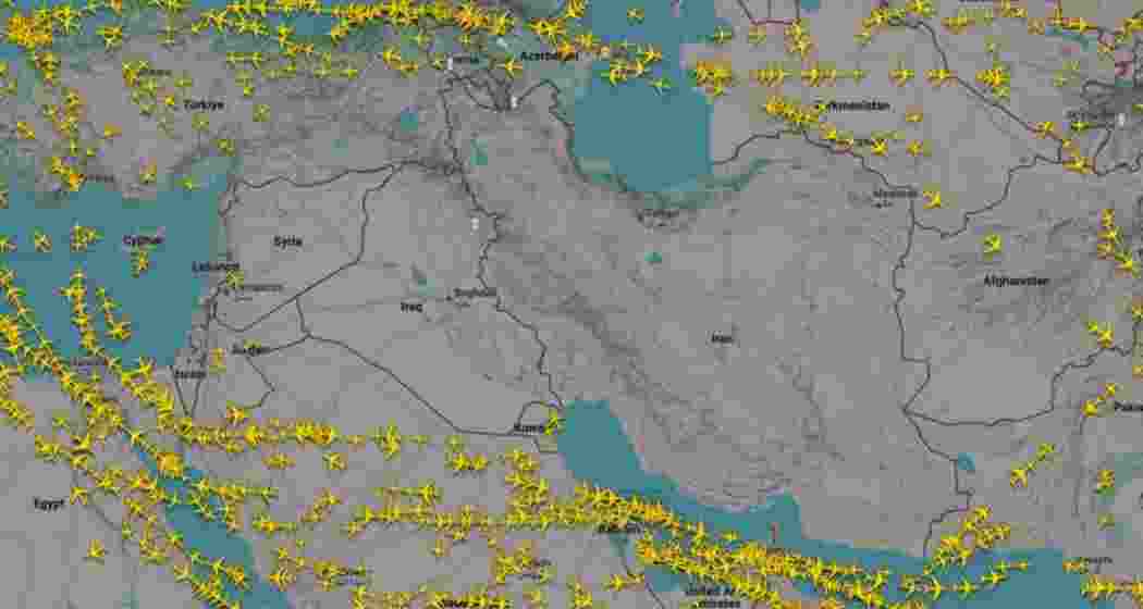 Image from FlightRadar24 depicting airlines avoiding the airspace of Iran, Iraq, Syria and Israel following regional conflict escalation. Image from FlightRadar24 depicting airlines avoiding the airspace of Iran, Iraq, Syria and Israel following regional conflict escalation.