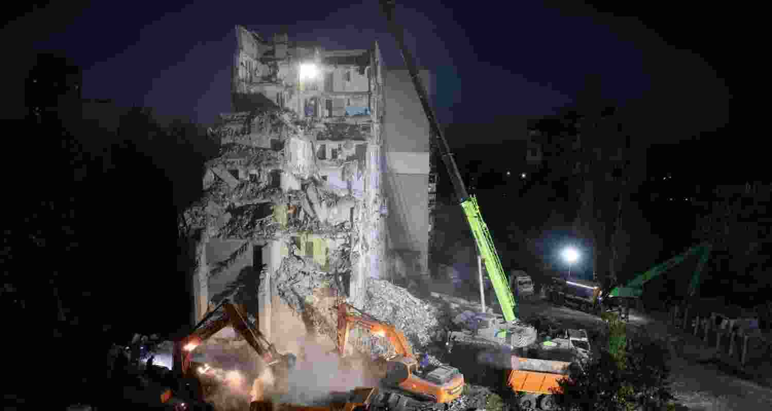 Damaged buildings and debris after Russia launched one of its largest missile and drone attacks on Kyiv. Damaged buildings and debris after Russia launched one of its largest missile and drone attacks on Kyiv.