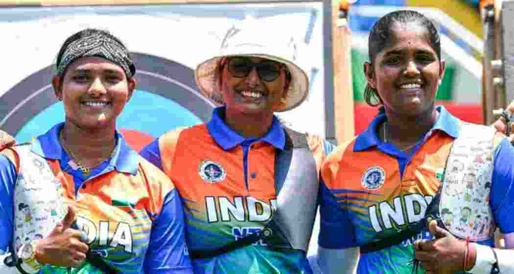 Deepika Kumari (centre) celebrates with teammates after leading India to a dramatic shoot-off win over China for gold at the Archery World Cup Stage 2 in Shanghai on Sunday. Deepika Kumari (centre) celebrates with teammates after leading India to a dramatic shoot-off win over China for gold at the Archery World Cup Stage 2 in Shanghai on Sunday.