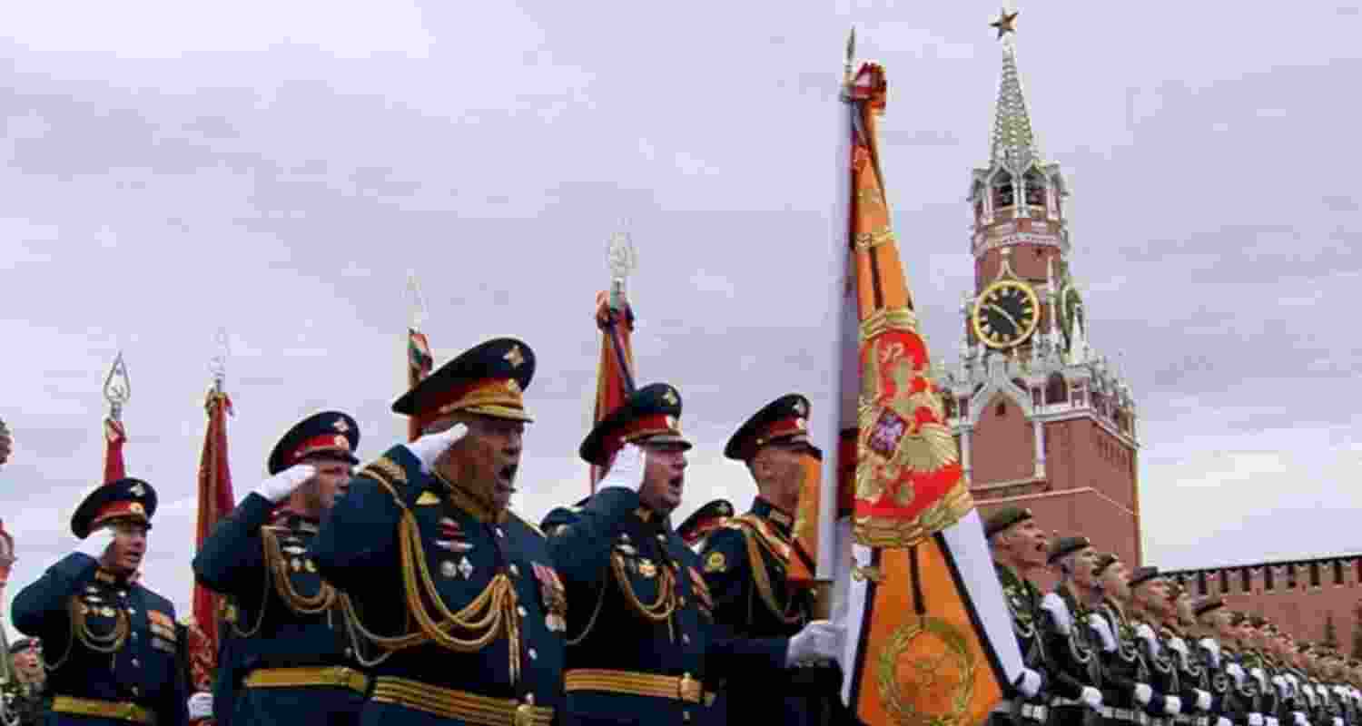 Russian service members take part in a military parade on Victory Day at Red Square in central Moscow on Saturday. Russian service members take part in a military parade on Victory Day at Red Square in central Moscow on Saturday.