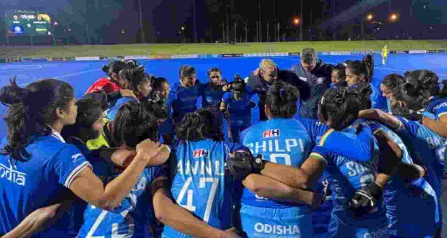 The Indian women's hockey team during the match. The Indian women's hockey team during the match.
