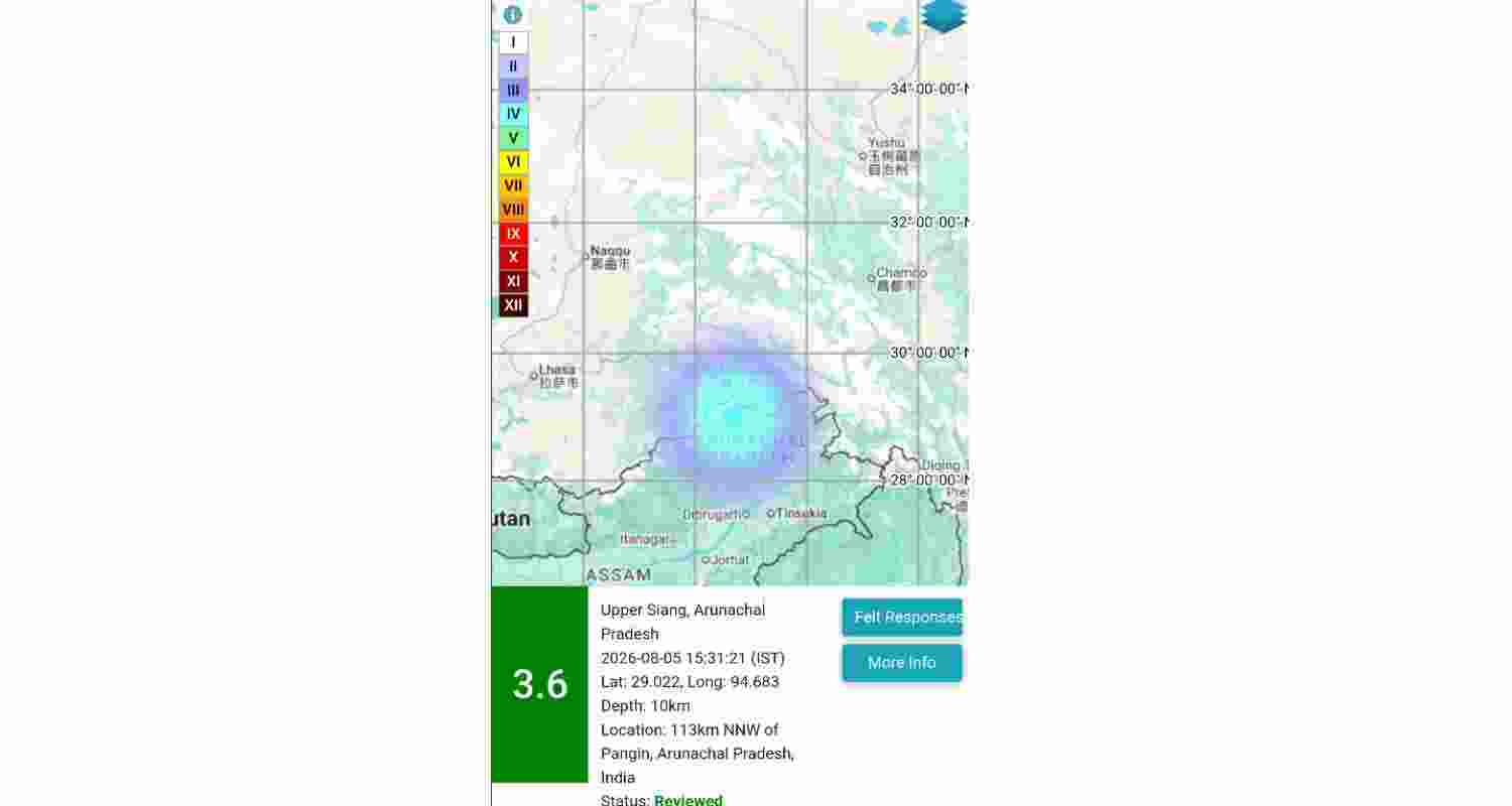 A 3.6-magnitude earthquake struck Arunachal Pradesh's Upper Siang district on Wednesday afternoon, with no immediate reports of damage or casualties. A 3.6-magnitude earthquake struck Arunachal Pradesh's Upper Siang district on Wednesday afternoon, with no immediate reports of damage or casualties.