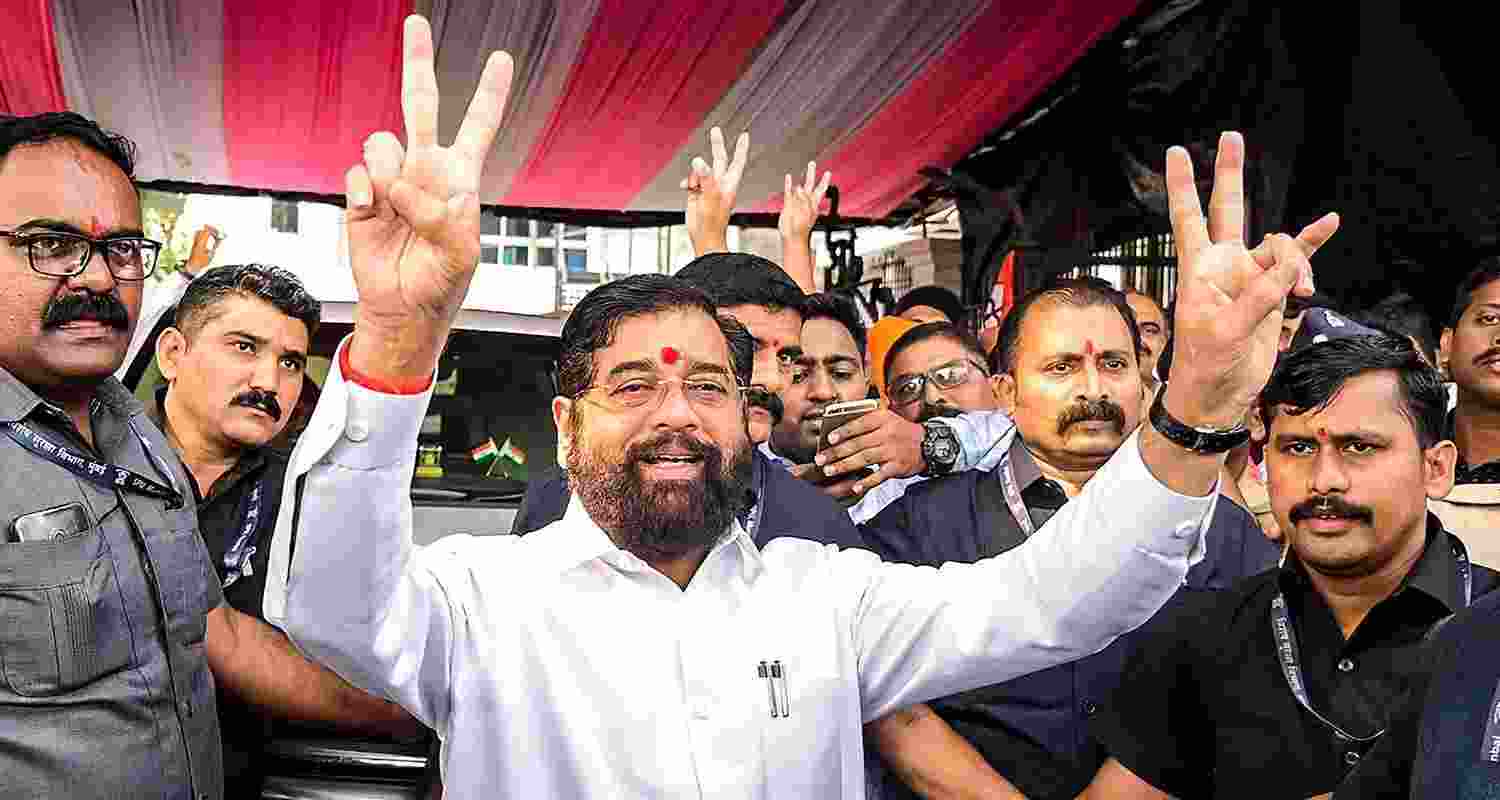 Maharashtra CM Eknath Shinde celebrates victory after the recently concluded Assembly elections in the state. Maharashtra CM Eknath Shinde celebrates victory after the recently concluded Assembly elections in the state.