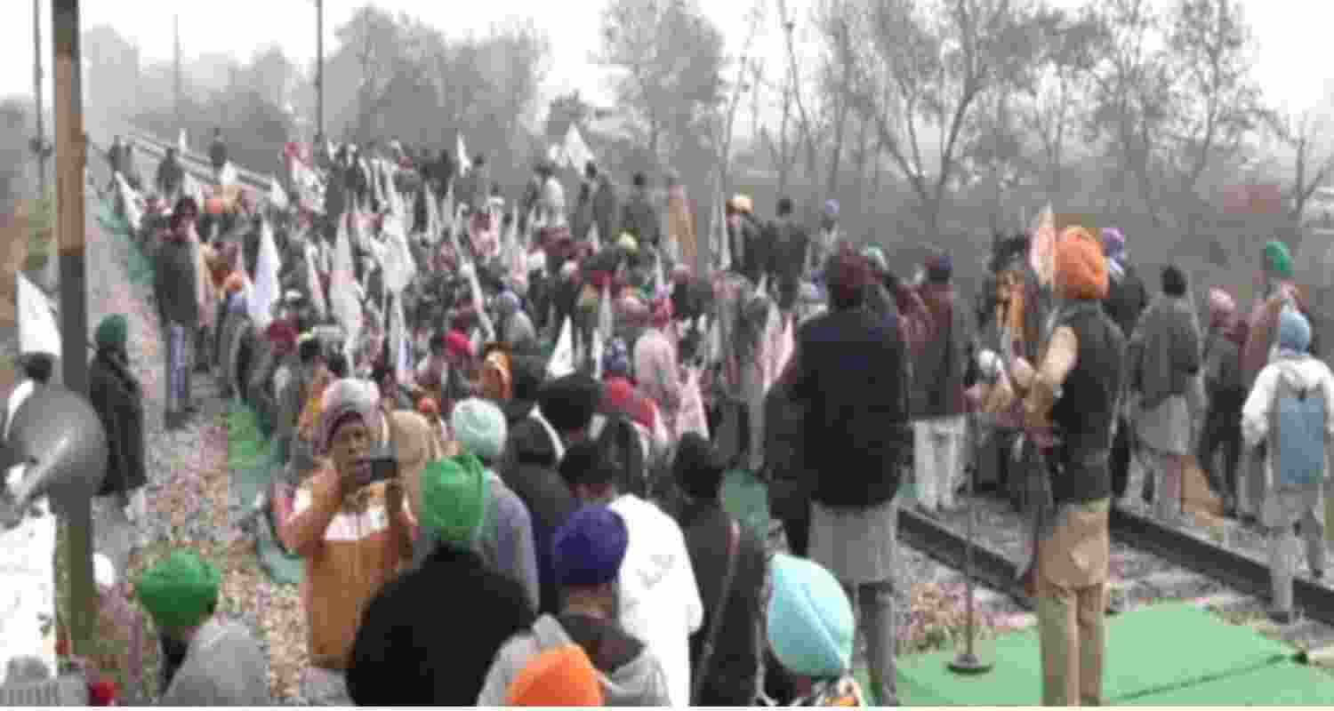 Farmers stage protest on railway track at Batala station - file image. Farmers stage protest on railway track at Batala station - file image.
