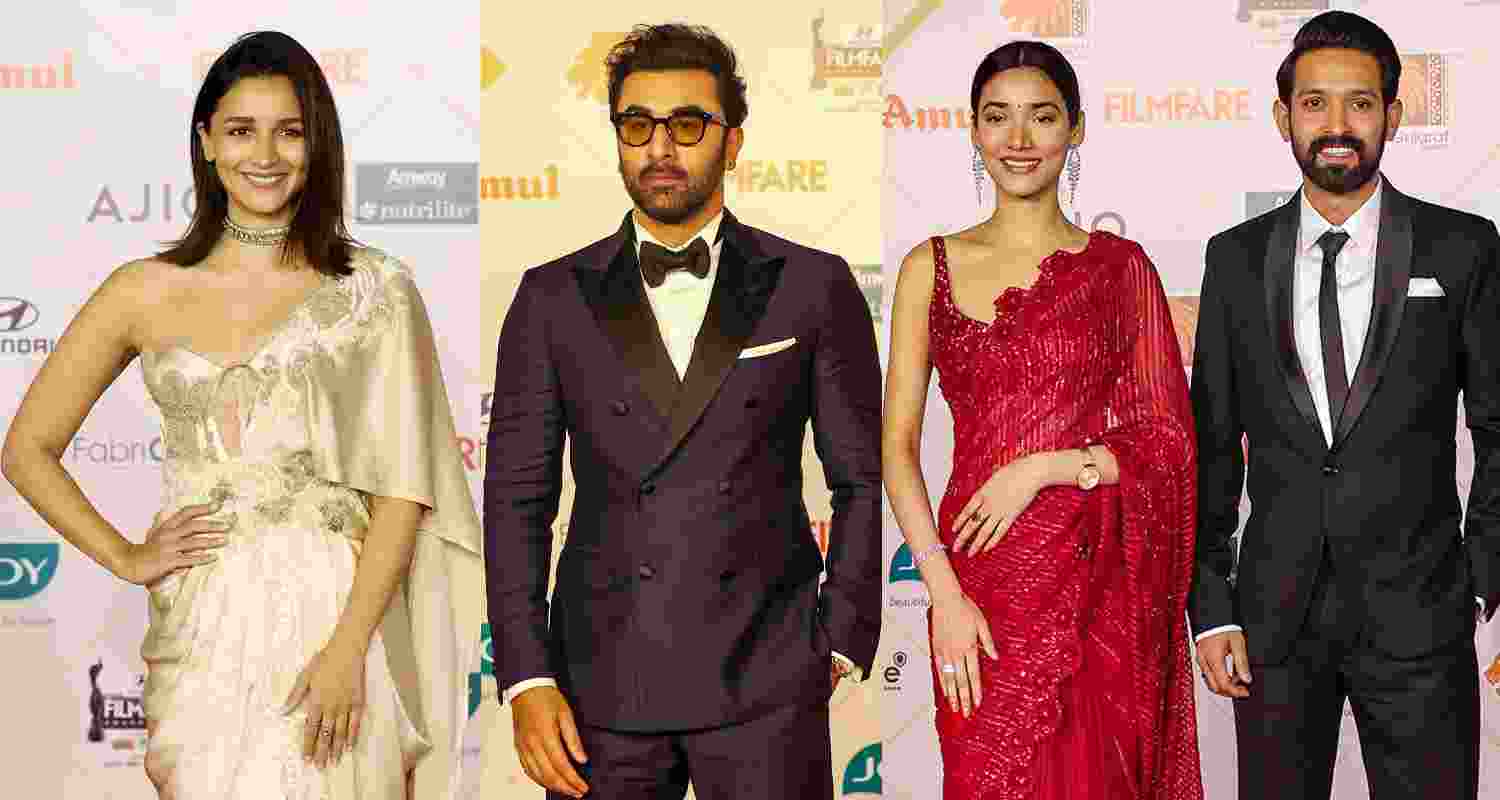 Actors Ranbir Kapoor and Alia Bhatt best actor and actress FIlmfare awards Vidhu Vinod Chopra's "12th Fail" won the Black Lady for best film and director Actors Ranbir Kapoor and Alia Bhatt best actor and actress FIlmfare awards Vidhu Vinod Chopra's "12th Fail" won the Black Lady for best film and director