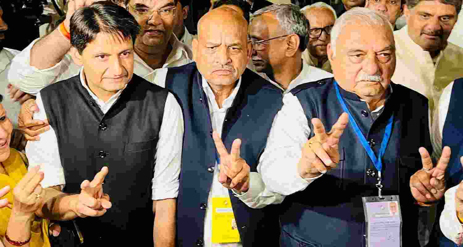 Former Chief Minister and Leader of Opposition Bhupinder Singh Hooda along with other party leaders. Former Chief Minister and Leader of Opposition Bhupinder Singh Hooda along with other party leaders.