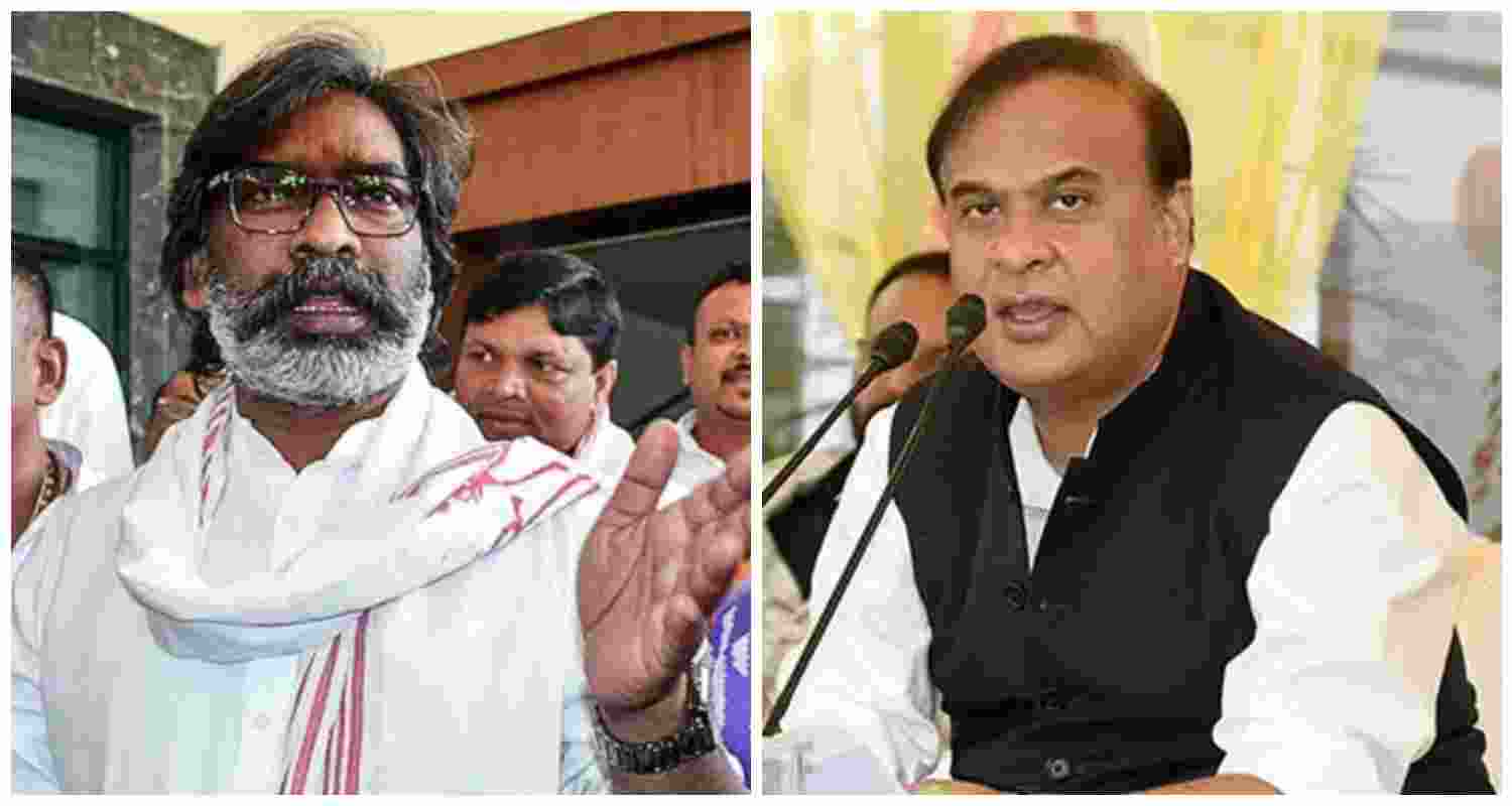 Jharkhand Chief Minister Hemant Soren (L), BJP campaigner for Jharkhand and Assam CM Himanta Biswa Sarma (R). Jharkhand Chief Minister Hemant Soren (L), BJP campaigner for Jharkhand and Assam CM Himanta Biswa Sarma (R).