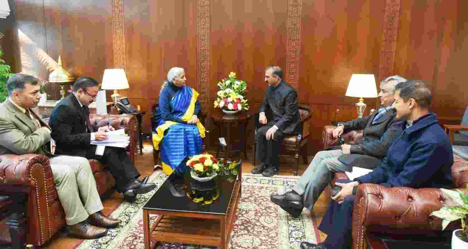 Himachal Pradesh Chief Minister Sukhvinder Singh Sukhu during a meeting with Union Finance Minister Nirmala Sitharaman in New Delhi on Thursday. Himachal Pradesh Chief Minister Sukhvinder Singh Sukhu during a meeting with Union Finance Minister Nirmala Sitharaman in New Delhi on Thursday.