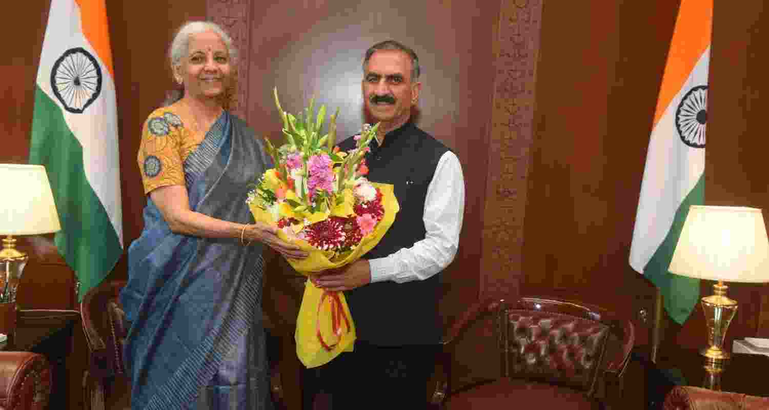 Himachal Pradesh Chief Minister Thakur Sukhvinder Singh Sukhu and Union Finance Minister Nirmala Sitharaman in New Delhi on Monday Himachal Pradesh Chief Minister Thakur Sukhvinder Singh Sukhu and Union Finance Minister Nirmala Sitharaman in New Delhi on Monday