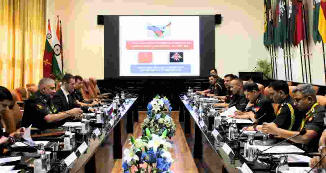 Indian and Russian military officials during the 5th Sub Working Group (Land) meeting in New Delhi, where both sides discussed strengthening defence cooperation and operational synergy between the two armies. Indian and Russian military officials during the 5th Sub Working Group (Land) meeting in New Delhi, where both sides discussed strengthening defence cooperation and operational synergy between the two armies.