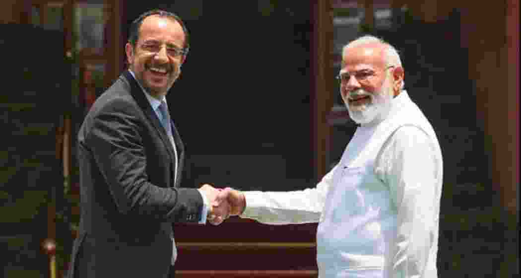 Prime Minister Narendra Modi and Cyprus President Nikos Christodoulides during delegation-level talks in New Delhi. Prime Minister Narendra Modi and Cyprus President Nikos Christodoulides during delegation-level talks in New Delhi.