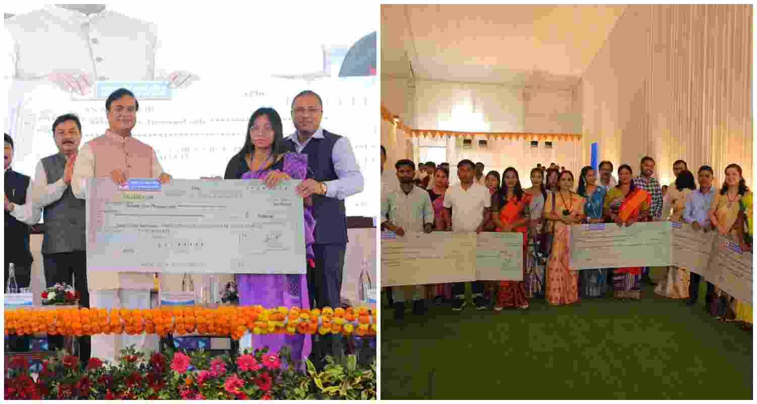 Assam Chief Minister Himanta Biswa Sarma disbursing the first instalment of financial aid to one of the 25,000 young entrepreneurs under the Atmanirbhar Asom Abhijan initiative, aiming to foster self-reliance and boost local businesses. Assam Chief Minister Himanta Biswa Sarma disbursing the first instalment of financial aid to one of the 25,000 young entrepreneurs under the Atmanirbhar Asom Abhijan initiative, aiming to foster self-reliance and boost local businesses.