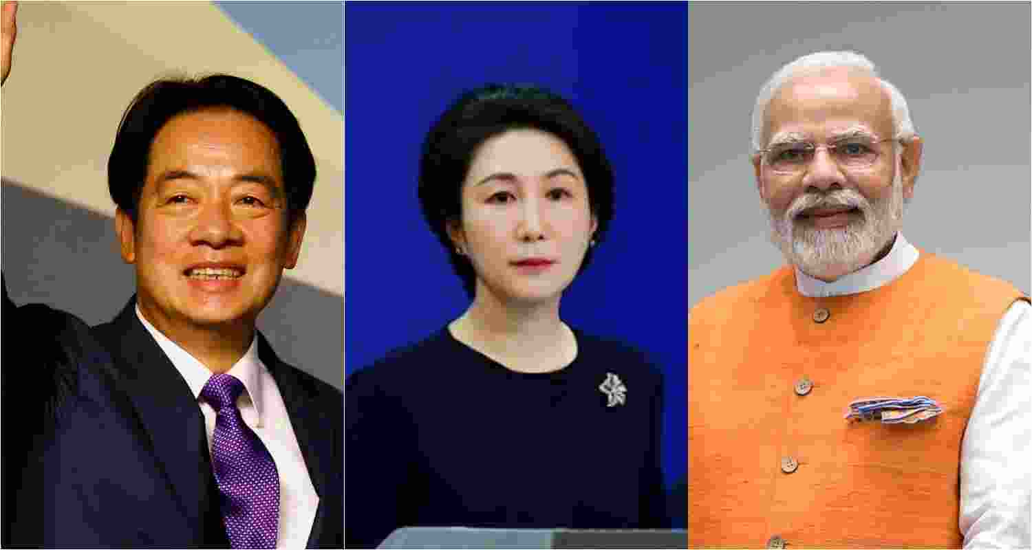 (From Left to Right) Taiwan President Lai Ching, Chinese Foreign Ministry spokesperson Mao Ning, Prime Minister of India Narendra Modi. (From Left to Right) Taiwan President Lai Ching, Chinese Foreign Ministry spokesperson Mao Ning, Prime Minister of India Narendra Modi.