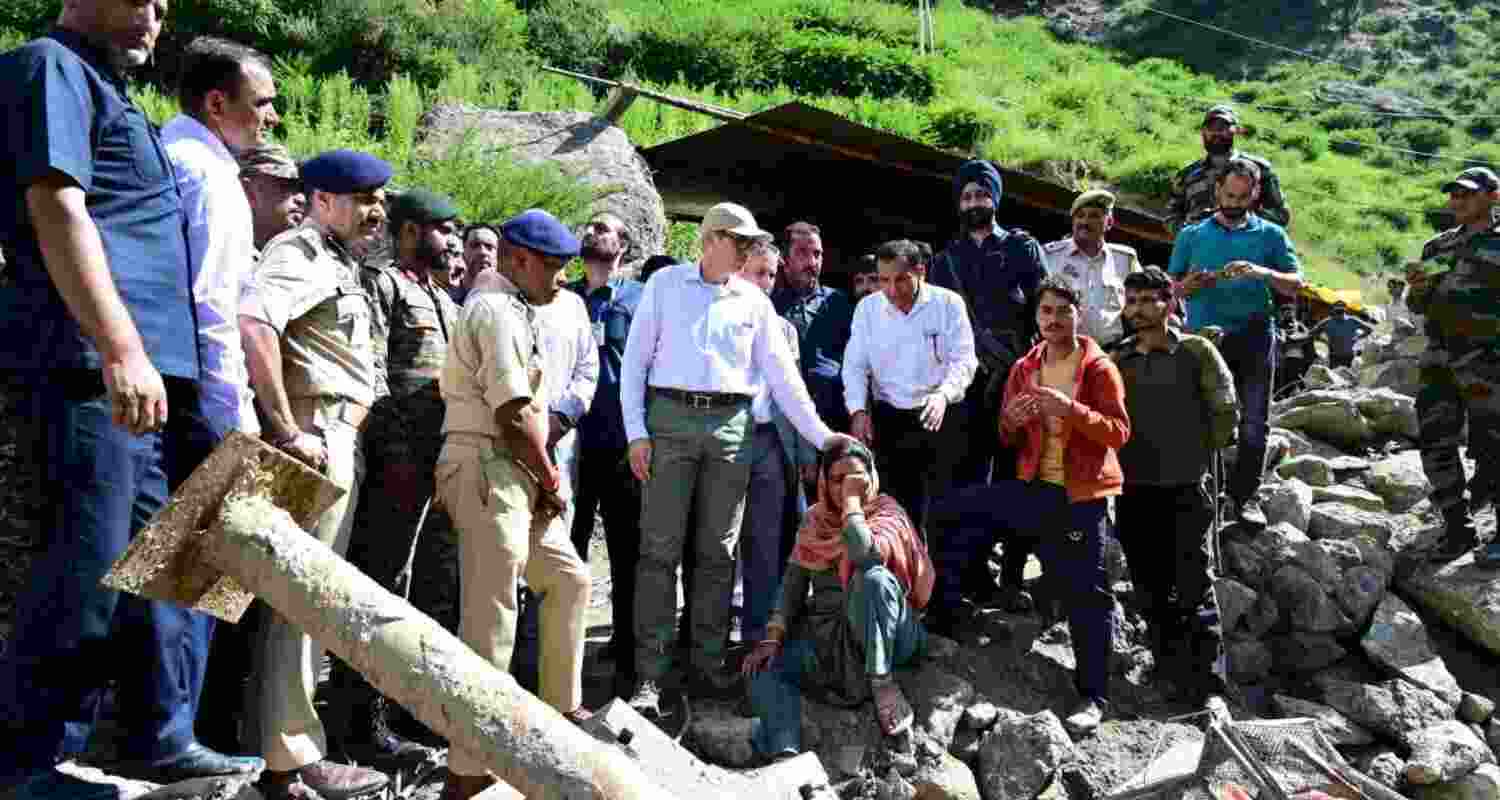 Jammu and Kashmir Chief Minister Omar Abdullah takes stock of rescue, relief operations in Kishtwar on Saturday. Jammu and Kashmir Chief Minister Omar Abdullah takes stock of rescue, relief operations in Kishtwar on Saturday.