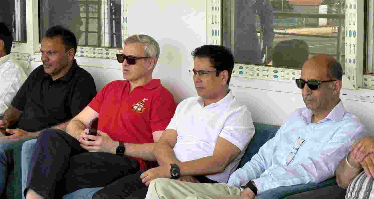 J&K Chief Minister Omar Abdullah cheers for the team during the Ranji Trophy final against Karnataka in Hubballi. J&K Chief Minister Omar Abdullah cheers for the team during the Ranji Trophy final against Karnataka in Hubballi.