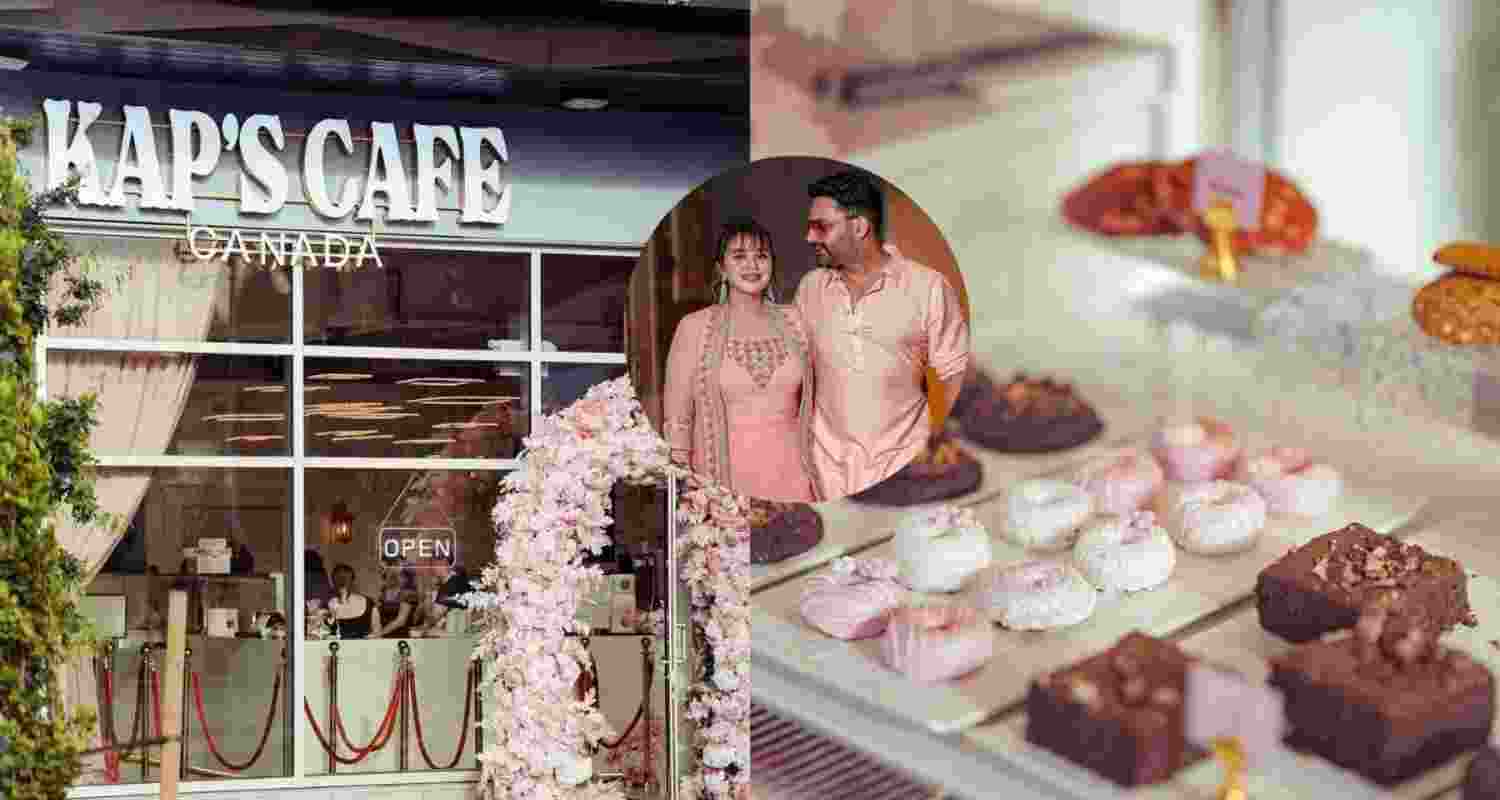 Comedian Kapil Sharma’s café in Surrey and (inset) Kapil with his wife. Comedian Kapil Sharma’s café in Surrey and (inset) Kapil with his wife.