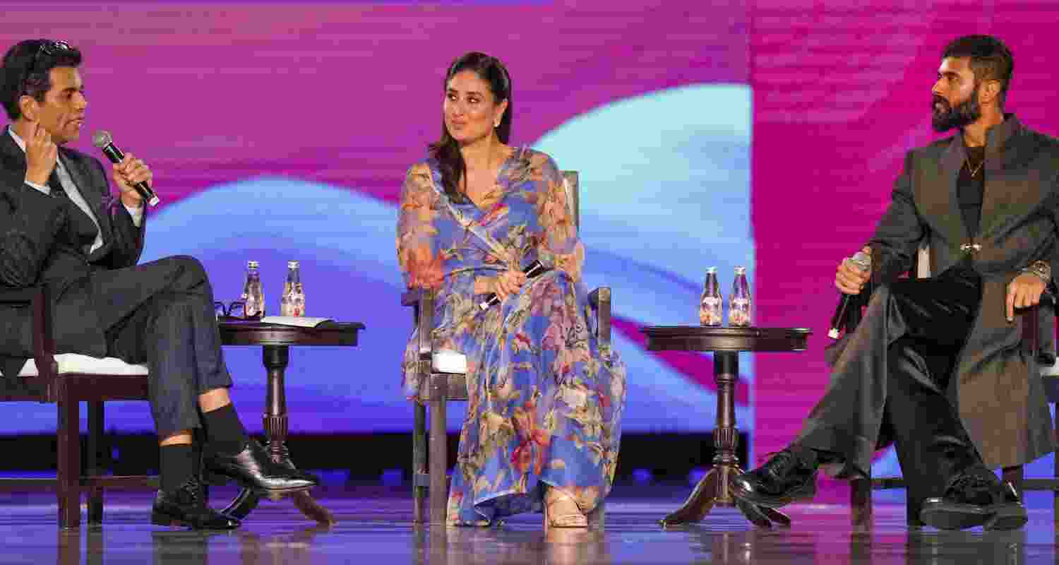 Bollywood filmmaker Karan Johar with actors Kareena Kapoor Khan and Vijay Devarakonda during a session ‘Cinema: The Soft Power’ at WAVES 2025, in Mumbai, Friday. Bollywood filmmaker Karan Johar with actors Kareena Kapoor Khan and Vijay Devarakonda during a session ‘Cinema: The Soft Power’ at WAVES 2025, in Mumbai, Friday.