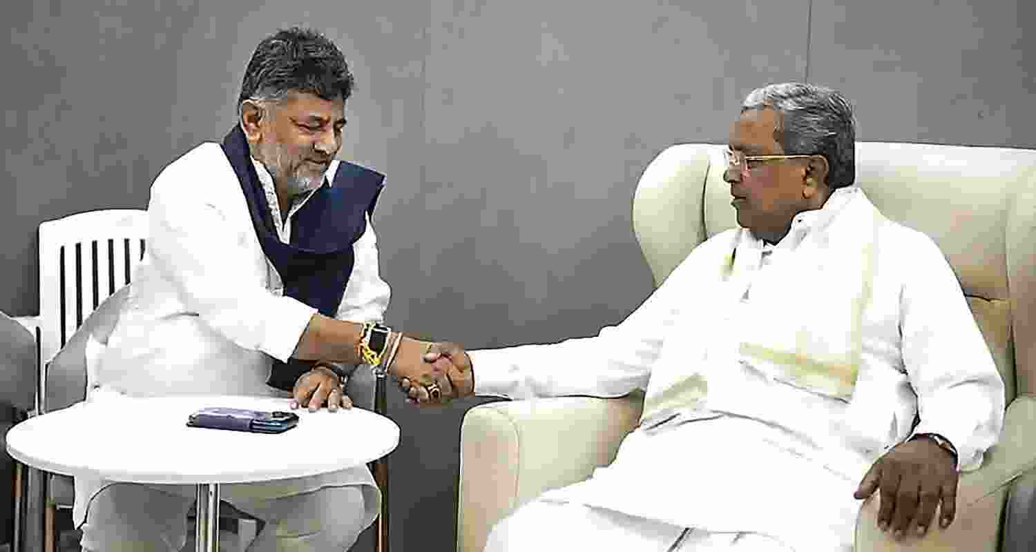 Karnataka Chief Minister Siddaramaiah during a meeting with Deputy Chief Minister DK Shivakumar, in Bengaluru. Karnataka Chief Minister Siddaramaiah during a meeting with Deputy Chief Minister DK Shivakumar, in Bengaluru.