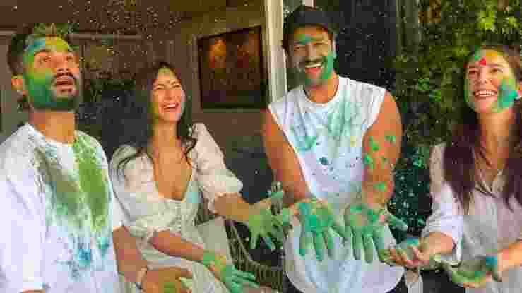 Bollywood beauty Katrina Kaif shared a video of her family, including husband Vicky Kaushal, his brother Sunny Kaushal, and her sister Isabelle Kaif wishing everyone Happy Holi. Bollywood beauty Katrina Kaif shared a video of her family, including husband Vicky Kaushal, his brother Sunny Kaushal, and her sister Isabelle Kaif wishing everyone Happy Holi.