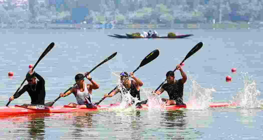 Athletes display their skills at Dal Lake. Athletes display their skills at Dal Lake.