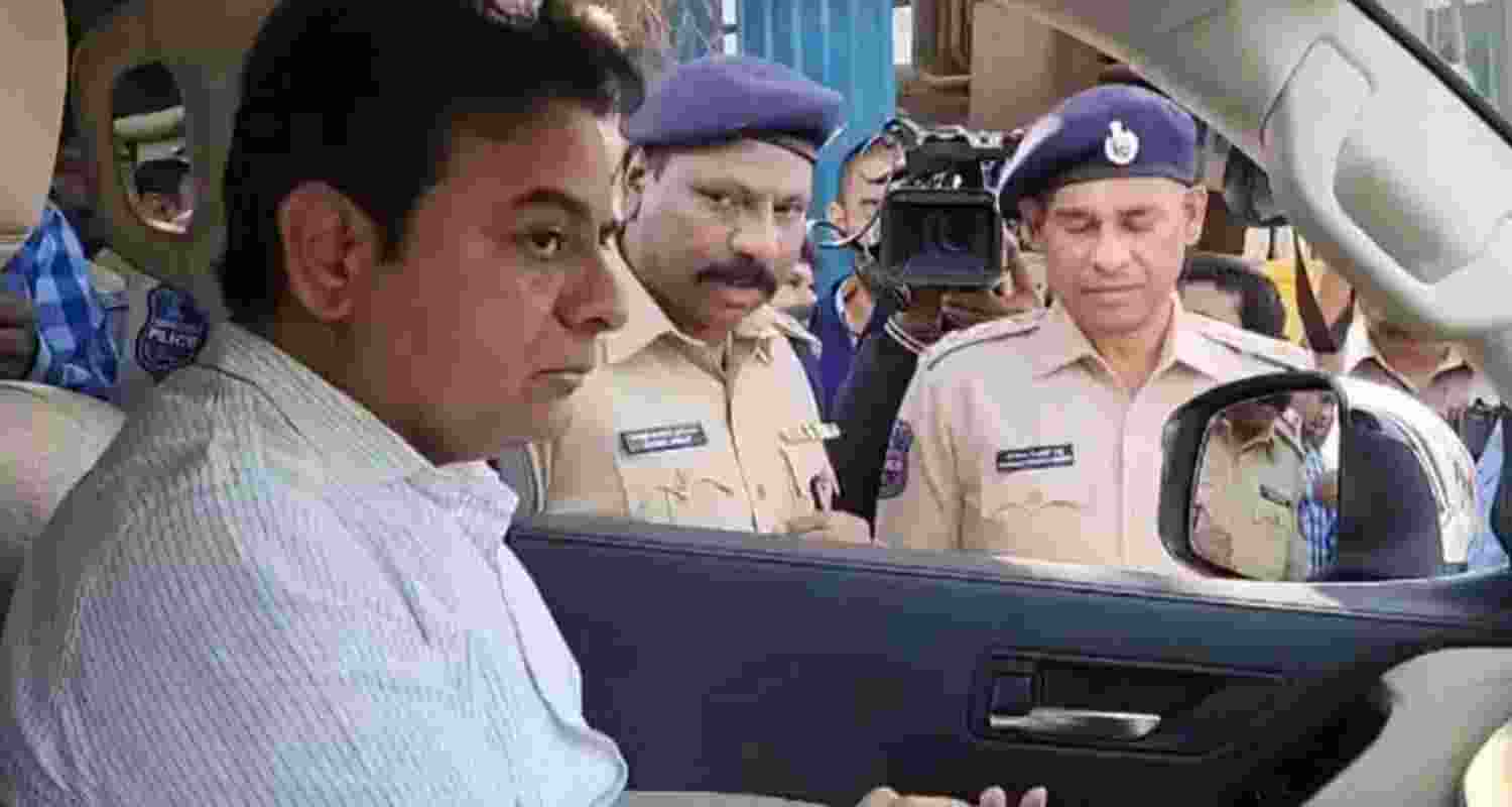 KTR outside the Anti-Corruption Bureau in Hyderabad. Image via X. KTR outside the Anti-Corruption Bureau in Hyderabad. Image via X.