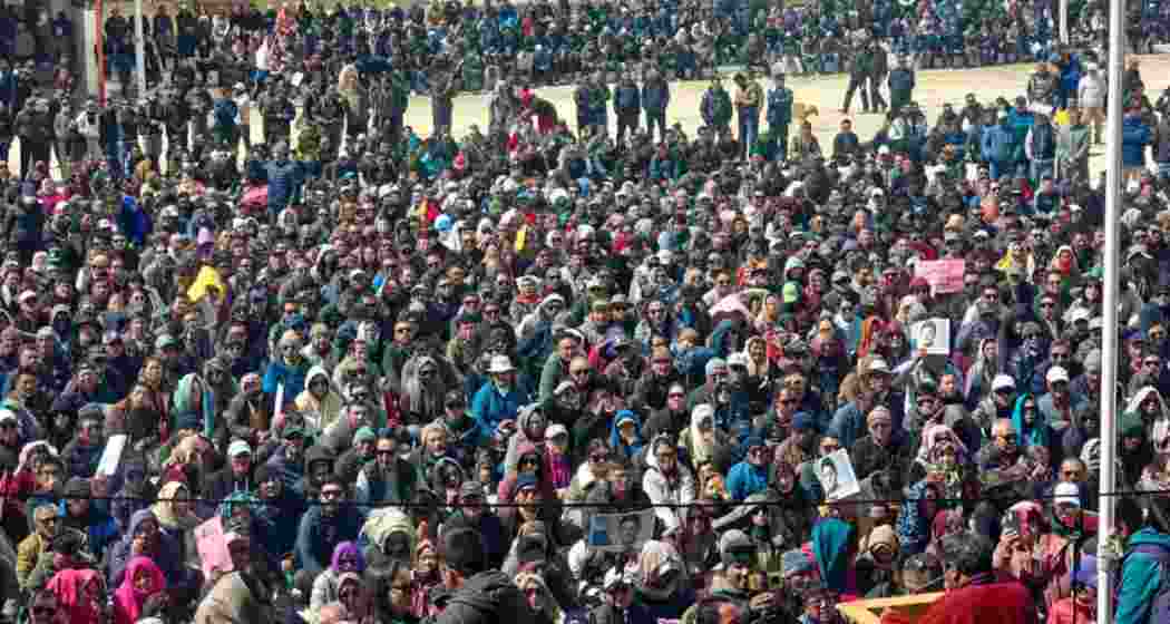 Protest rallies were held in Leh and Kargil on Monday. Protest rallies were held in Leh and Kargil on Monday.