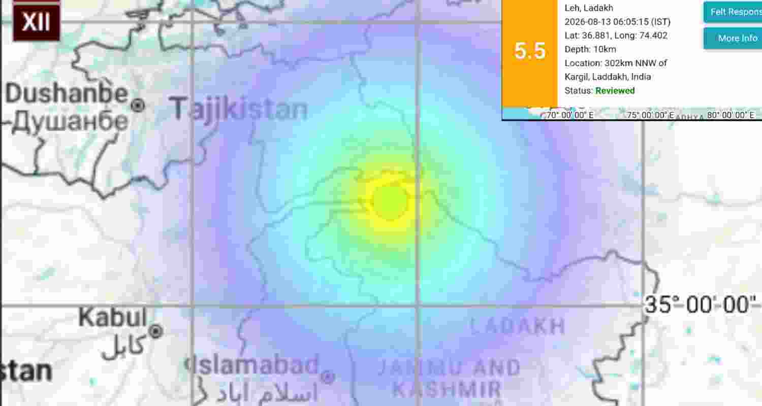A magnitude 5.5 earthquake struck Leh, Ladakh, early Thursday at a depth of 10 km. A magnitude 5.5 earthquake struck Leh, Ladakh, early Thursday at a depth of 10 km.