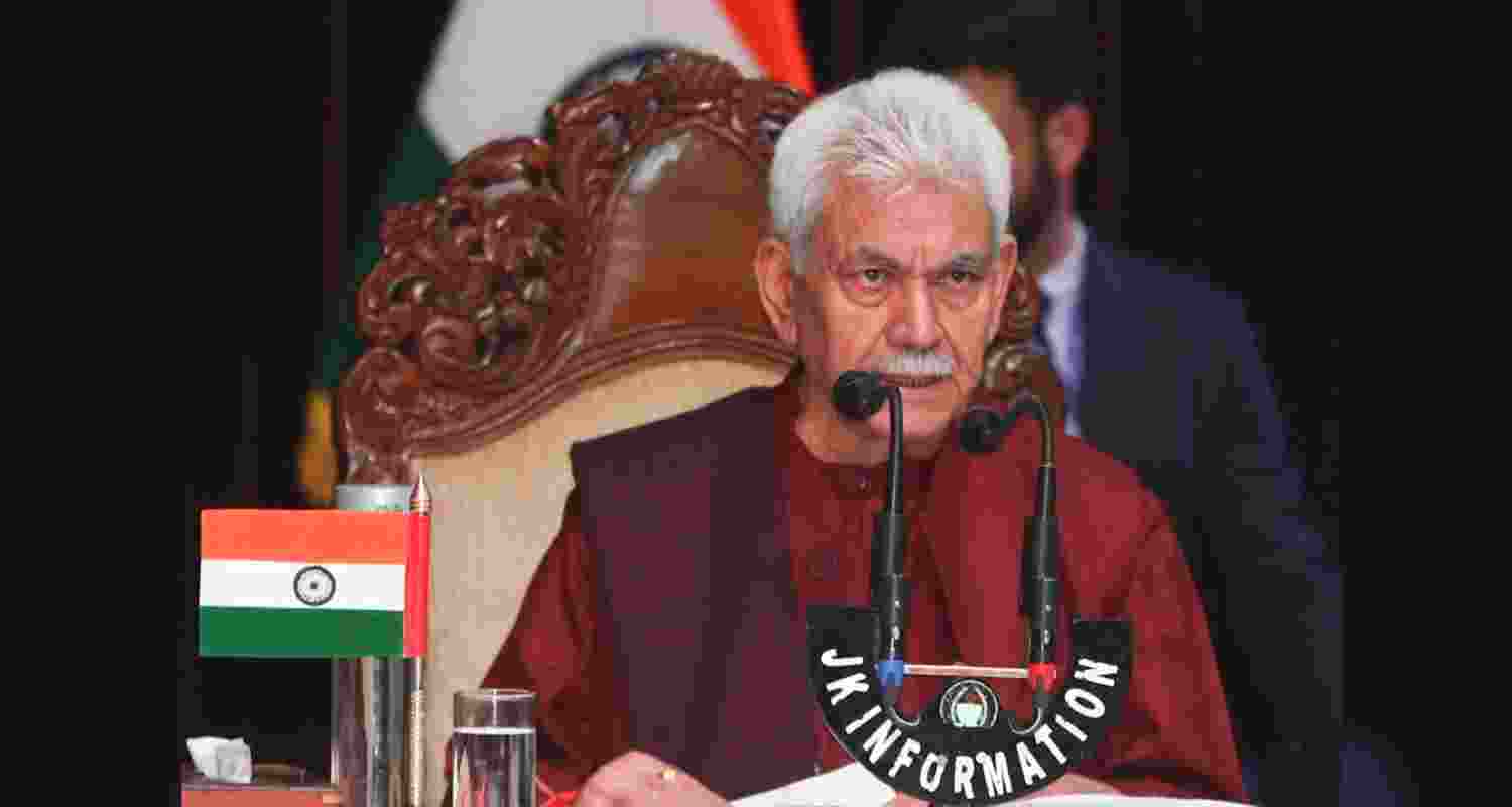 Jammu and Kashmir Lieutenant Governor Manoj Sinha speaking at a public event Jammu and Kashmir Lieutenant Governor Manoj Sinha speaking at a public event