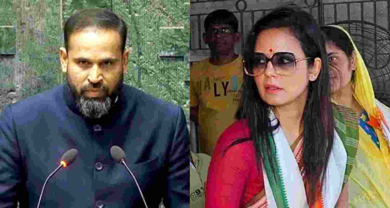 Former cricketer Yusuf Pathan (left) and Trinamool Congress MP Mahua Moitra. Former cricketer Yusuf Pathan (left) and Trinamool Congress MP Mahua Moitra.
