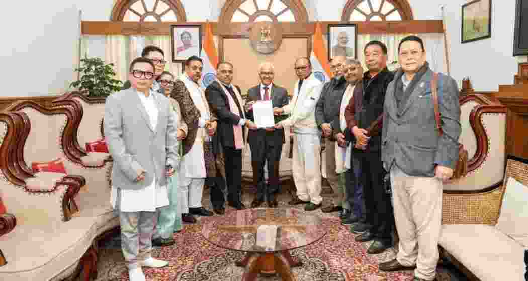 BJP Manipur Legislature Party leader Yumnam Khemchand Singh submits a claim to form a government in Manipur to Governor Ajay Kumar Bhalla at Raj Bhavan in Imphal. BJP Manipur Legislature Party leader Yumnam Khemchand Singh submits a claim to form a government in Manipur to Governor Ajay Kumar Bhalla at Raj Bhavan in Imphal.