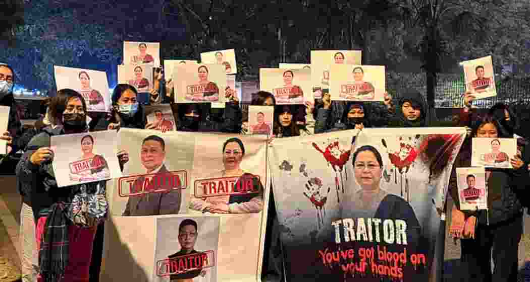Members of a Kuki-Zo tribal forum protest against Deputy Chief Minister Nemcha Kipgen, one of the 10 Kuki-Zo MLAs sworn in as part of the new Manipur government, demanding her removal, justice and a separate administration. (Image: Mrinalini Dhyani) Members of a Kuki-Zo tribal forum protest against Deputy Chief Minister Nemcha Kipgen, one of the 10 Kuki-Zo MLAs sworn in as part of the new Manipur government, demanding her removal, justice and a separate administration. (Image: Mrinalini Dhyani)