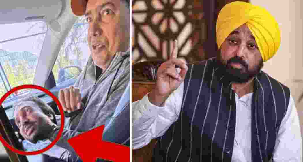 A video grab shared on social media purportedly shows a man holding a silicone mask resembling Punjab Chief Minister Bhagwant Mann. A video grab shared on social media purportedly shows a man holding a silicone mask resembling Punjab Chief Minister Bhagwant Mann.