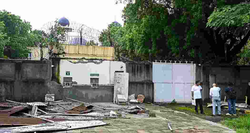 Demolished structures outside the Pakistan High Commission in New Delhi. Demolished structures outside the Pakistan High Commission in New Delhi.