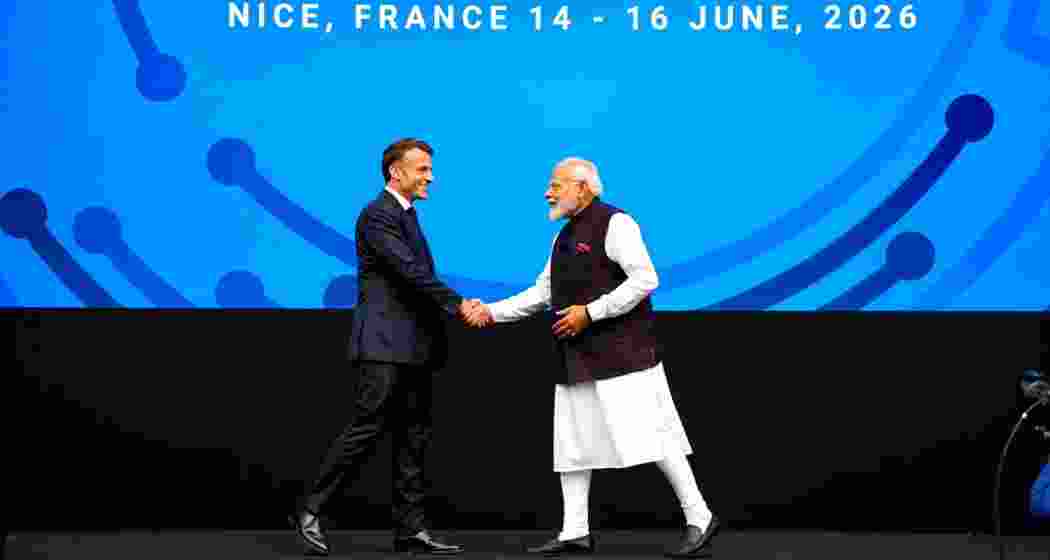 France's President Emmanuel Macron shakes hands with Prime Minister Narendra Modi on stage during the Bharat Innovate 2026 event in Nice, France. France's President Emmanuel Macron shakes hands with Prime Minister Narendra Modi on stage during the Bharat Innovate 2026 event in Nice, France.