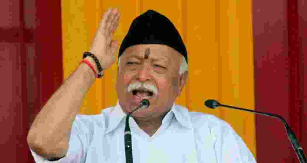 RSS chief Mohan Bhagwat speaks at an event. RSS chief Mohan Bhagwat speaks at an event.