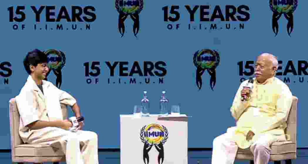 RSS chief Mohan Bhagwat addresses students at the IIMUN anniversary event in Mumbai RSS chief Mohan Bhagwat addresses students at the IIMUN anniversary event in Mumbai