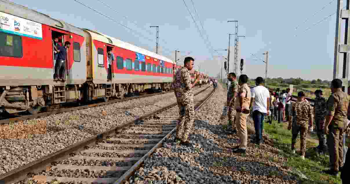 Railway and emergency personnel at the accident site near Hetampur station in Morena after four passengers were killed in a train accident on Sunday. Railway and emergency personnel at the accident site near Hetampur station in Morena after four passengers were killed in a train accident on Sunday.