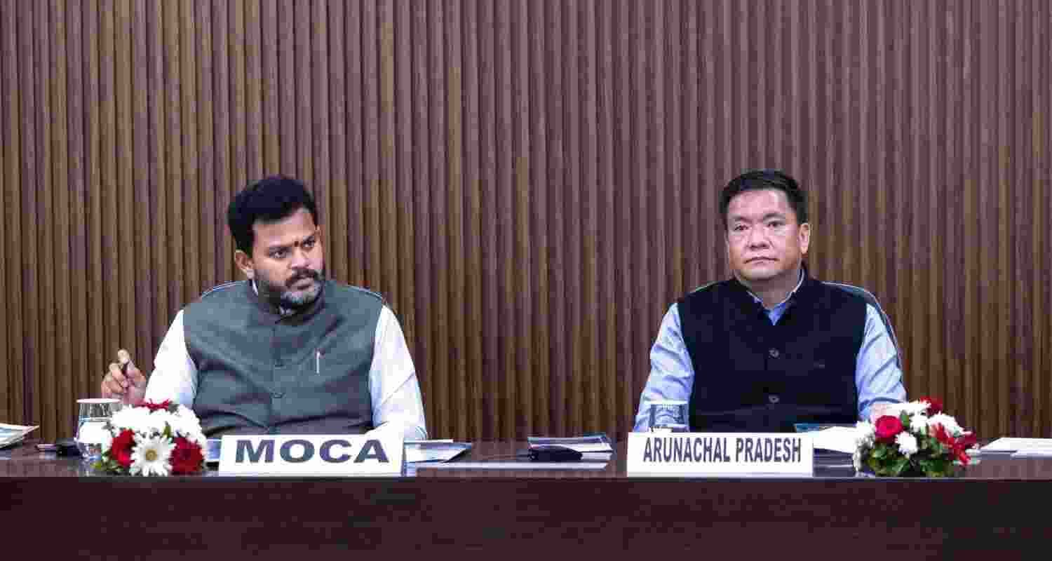 Union Ministry of Civil Aviation Rammohan Naidu with Arunachal Pradesh Chief Minister Pema Khandu during a meeting on regional development. Union Ministry of Civil Aviation Rammohan Naidu with Arunachal Pradesh Chief Minister Pema Khandu during a meeting on regional development.