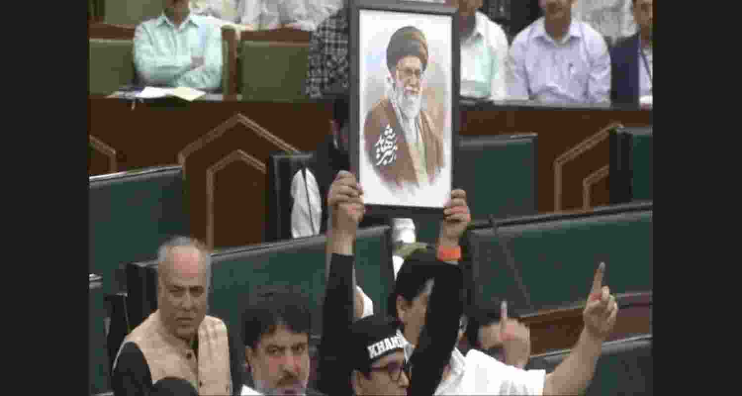 National Conference MLAs protest in assembly, express solidarity with Iran over killing of Ayatollah Ali Khamenei. National Conference MLAs protest in assembly, express solidarity with Iran over killing of Ayatollah Ali Khamenei.