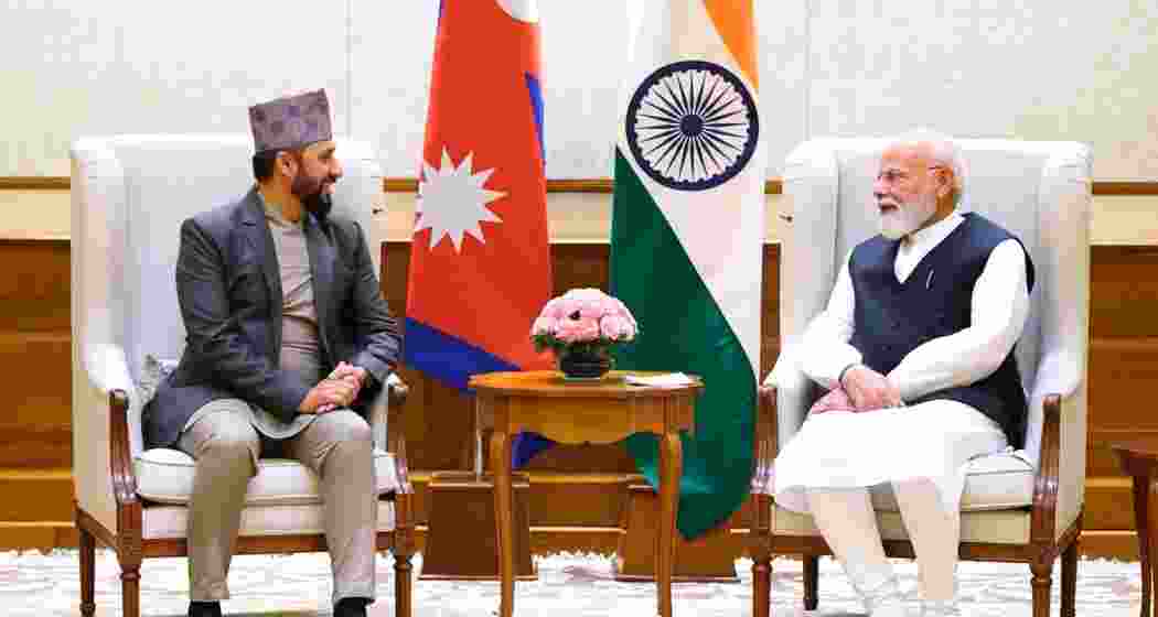 Prime Minister Narendra Modi meets Nepal's Rastriya Swatantra Party Chairman Rabi Lamichhane in New Delhi on Wednesday. Prime Minister Narendra Modi meets Nepal's Rastriya Swatantra Party Chairman Rabi Lamichhane in New Delhi on Wednesday.