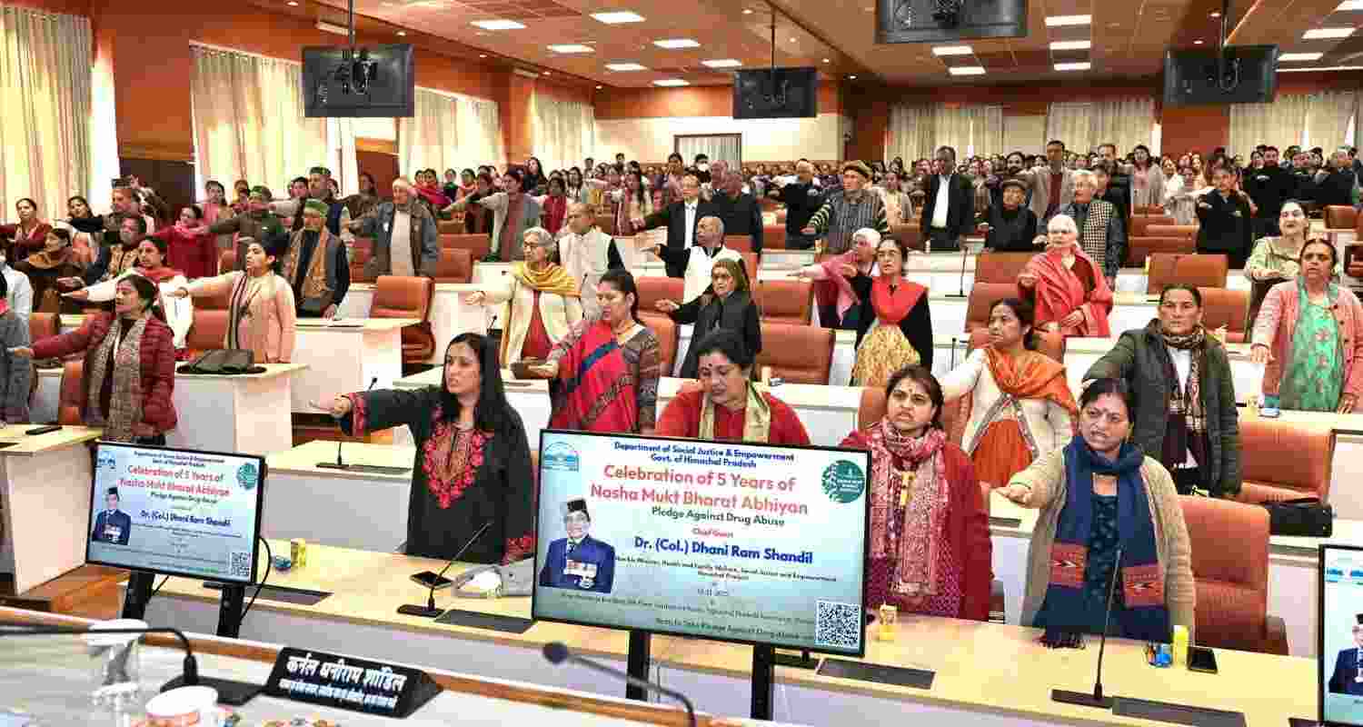 Participants during a state-level event organised to mark the completion of five years of the Nasha Mukt Bharat Abhiyan. Participants during a state-level event organised to mark the completion of five years of the Nasha Mukt Bharat Abhiyan.