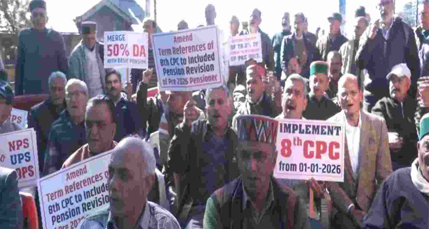 Pensioners hold a protest rally at Chaura Maidan in Shimla on Wednesday. Pensioners hold a protest rally at Chaura Maidan in Shimla on Wednesday.