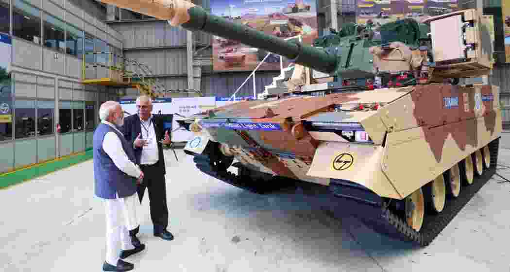 Prime Minister Narendra Modi reviews defence and engineering projects at L&T’s Hazira complex in Surat on Friday. Prime Minister Narendra Modi reviews defence and engineering projects at L&T’s Hazira complex in Surat on Friday.